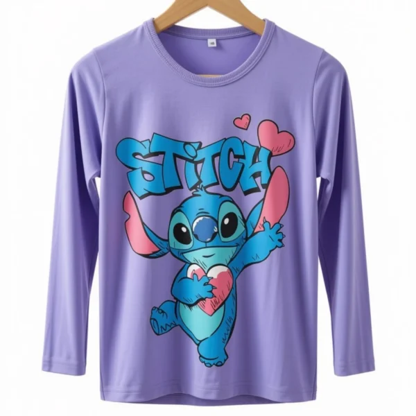 Remera Stitch Corazón Lila