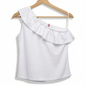 143 Musculosa Un Hombro Volado Blanca