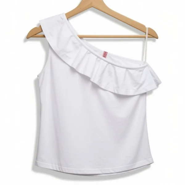Musculosa Un Hombro Volado Blanca