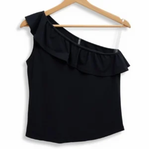 144 Musculosa Un Hombro Volado Negra