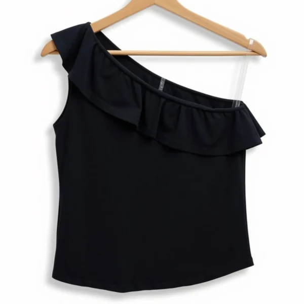 Musculosa Un Hombro Volado Negra
