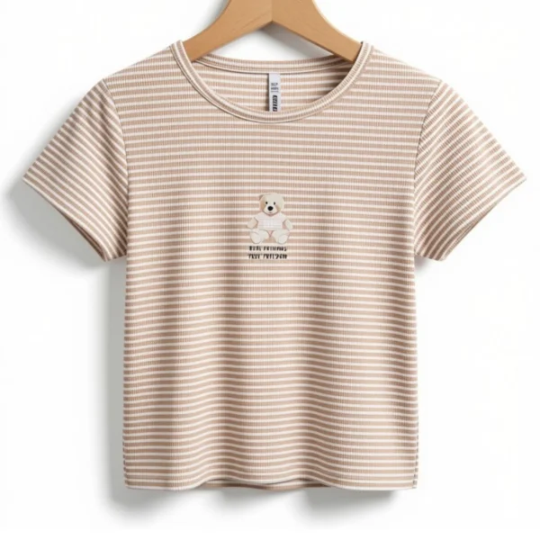 Remera Oso Real Friends Rayada Beige