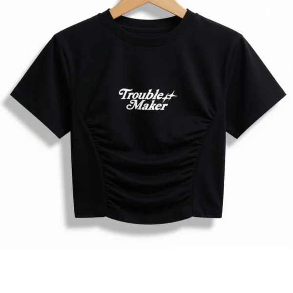 Remera Frunce Troublemaker Negra