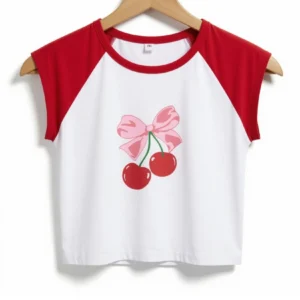 Remera Cereza Moño Blanca y Roja