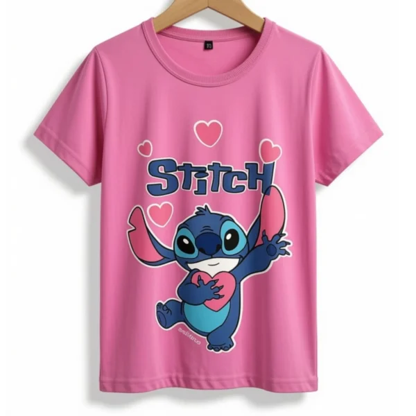 Remera Stitch Corazón Rosa