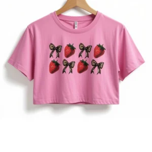 Remera Frutillas y Moños Rosa