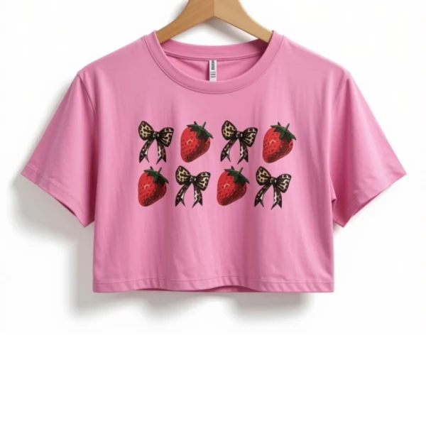 Remera Frutillas y Moños Rosa