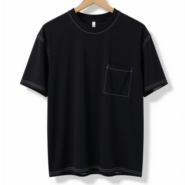 Remera Bolsillo y Costuras Negra