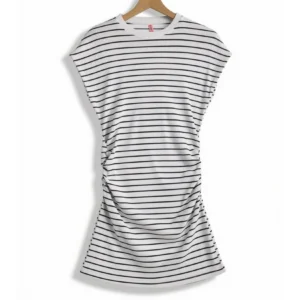 259 Vestido Rayado Blanco con Frunce