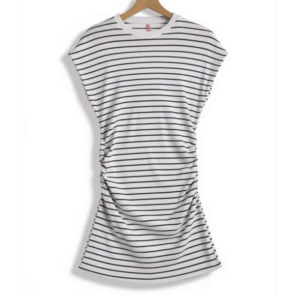 Vestido Rayado Blanco con Frunce